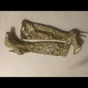 Gold Sequin Heeled Boots